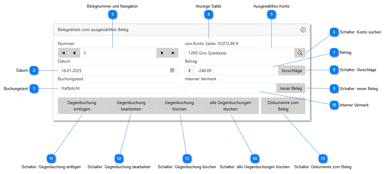 Belegdetails vom ausgewählten Beleg